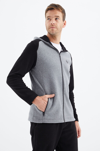 Tommylife Wholesale Connell Hooded Comfort Fit Zippered Men's Fleece Sweatshirt 88313 Gray Melange - Thumbnail