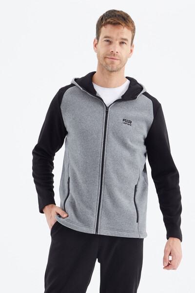 Tommylife Wholesale Connell Hooded Comfort Fit Zippered Men's Fleece Sweatshirt 88313 Gray Melange - Thumbnail