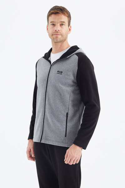 Tommylife Wholesale Connell Hooded Comfort Fit Zippered Men's Fleece Sweatshirt 88313 Gray Melange - Thumbnail