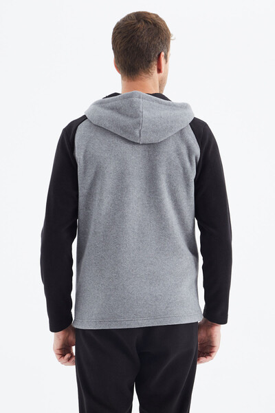 Tommylife Wholesale Connell Hooded Comfort Fit Zippered Men's Fleece Sweatshirt 88313 Gray Melange - Thumbnail