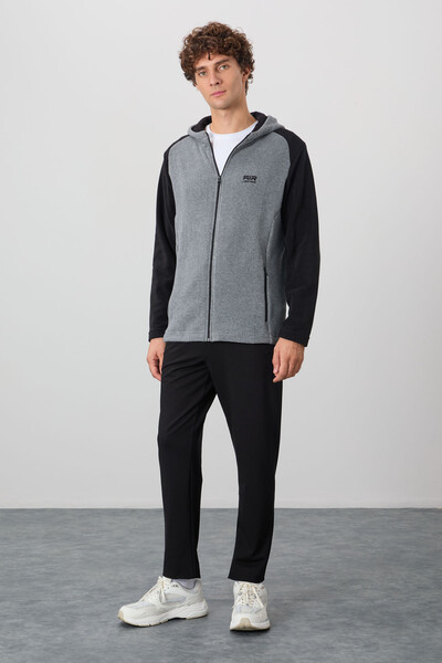 Tommylife Wholesale Connell Hooded Comfort Fit Zippered Men's Fleece Sweatshirt 88313 Gray Melange - Thumbnail