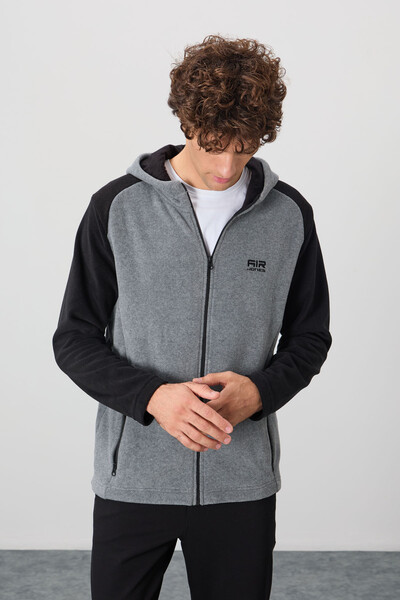 Tommylife Wholesale Connell Hooded Comfort Fit Zippered Men's Fleece Sweatshirt 88313 Gray Melange - Thumbnail