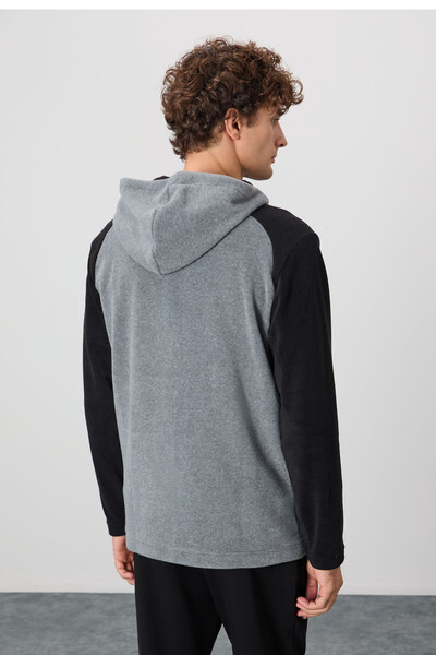 Tommylife Wholesale Connell Hooded Comfort Fit Zippered Men's Fleece Sweatshirt 88313 Gray Melange - Thumbnail