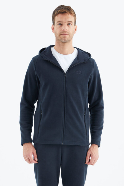 Tommylife Wholesale Connell Hooded Comfort Fit Zippered Men's Fleece Sweatshirt 88313 Navy Blue - Thumbnail