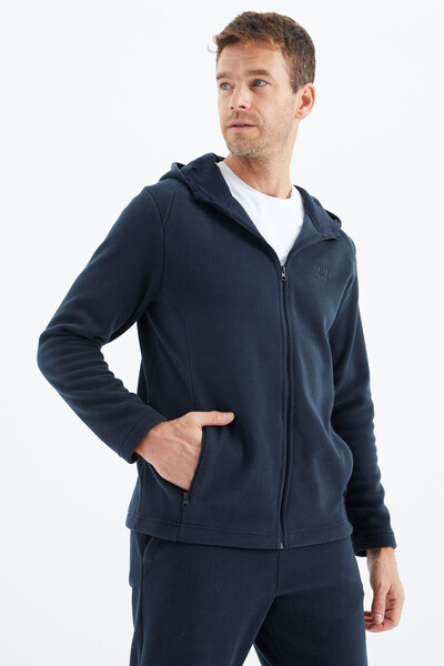 Tommylife Wholesale Connell Hooded Comfort Fit Zippered Men's Fleece Sweatshirt 88313 Navy Blue - Thumbnail