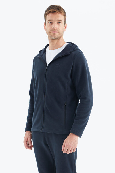 Tommylife Wholesale Connell Hooded Comfort Fit Zippered Men's Fleece Sweatshirt 88313 Navy Blue - Thumbnail