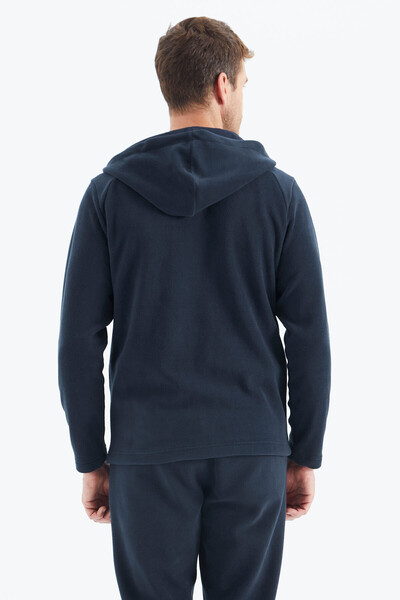 Tommylife Wholesale Connell Hooded Comfort Fit Zippered Men's Fleece Sweatshirt 88313 Navy Blue - Thumbnail