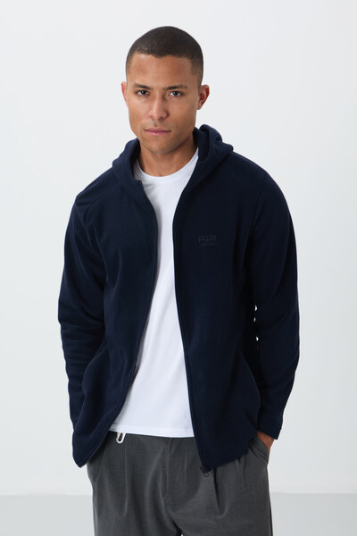 Tommylife Wholesale Connell Hooded Comfort Fit Zippered Men's Fleece Sweatshirt 88313 Navy Blue - Thumbnail