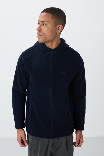 Tommylife Wholesale Connell Hooded Comfort Fit Zippered Men's Fleece Sweatshirt 88313 Navy Blue - Thumbnail