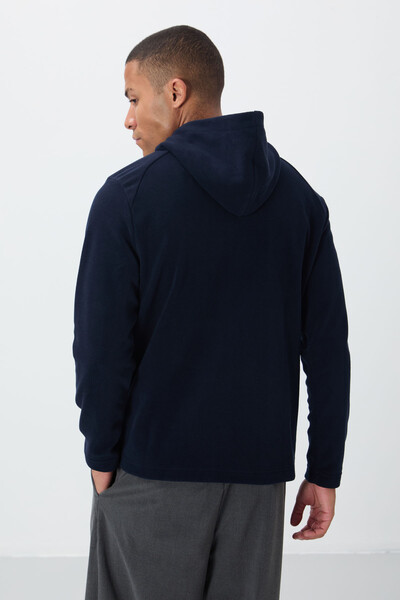 Tommylife Wholesale Connell Hooded Comfort Fit Zippered Men's Fleece Sweatshirt 88313 Navy Blue - Thumbnail