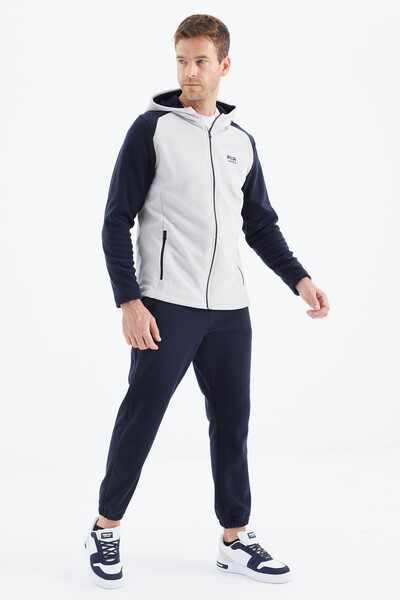 Tommylife Wholesale Connell Hooded Comfort Fit Zippered Men's Fleece Sweatshirt 88313 Stone - Thumbnail