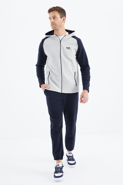 Tommylife Wholesale Connell Hooded Comfort Fit Zippered Men's Fleece Sweatshirt 88313 Stone - Thumbnail