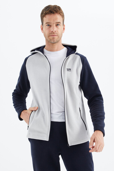 Tommylife Wholesale Connell Hooded Comfort Fit Zippered Men's Fleece Sweatshirt 88313 Stone - Thumbnail