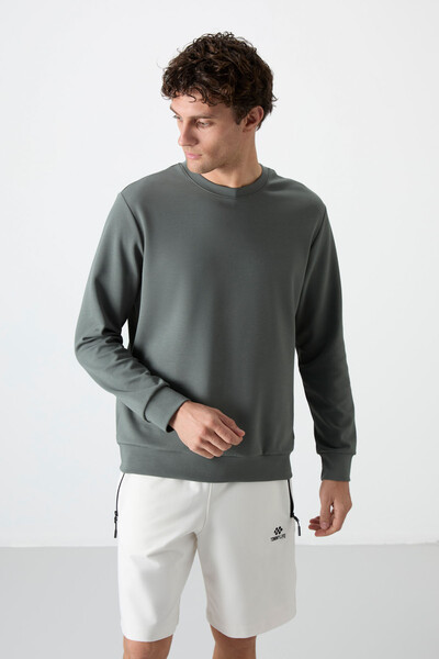 Tommylife Wholesale Crew Neck Comfort Fit Basic Men's Sweatshirt 88053 Almond Green - 3
