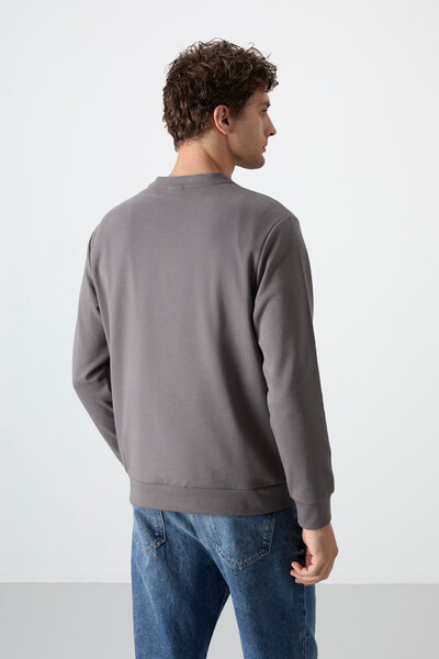 Tommylife Wholesale Crew Neck Comfort Fit Basic Men's Sweatshirt 88053 Dark Gray - 5