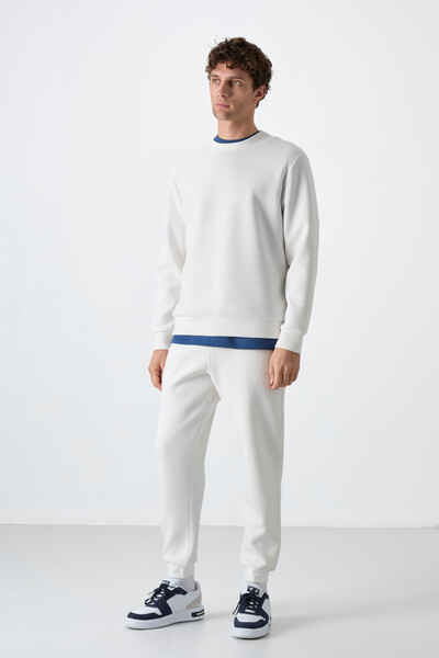 Tommylife Wholesale Crew Neck Comfort Fit Basic Men's Sweatshirt 88053 Ecru - 2