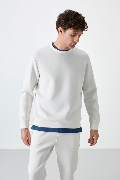 Tommylife Wholesale Crew Neck Comfort Fit Basic Men's Sweatshirt 88053 Ecru - 3