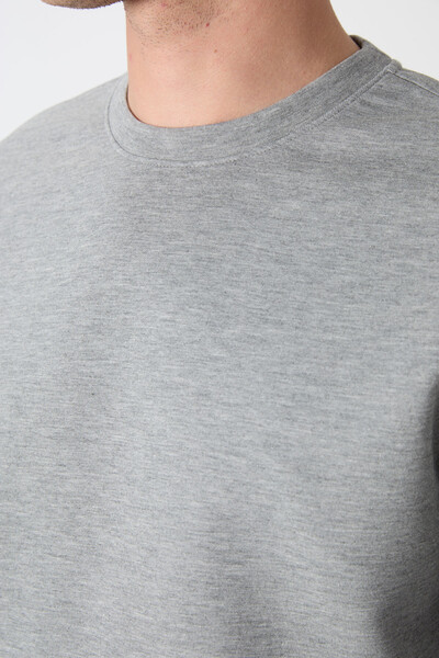 Tommylife Wholesale Crew Neck Comfort Fit Basic Men's Sweatshirt 88053 Gray Melange - 4