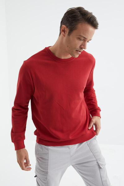 Tommylife Wholesale Crew Neck Comfort Fit Basic Men's Sweatshirt 88053 Red - 3