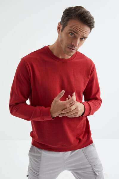 Tommylife Wholesale Crew Neck Comfort Fit Basic Men's Sweatshirt 88053 Red - 10