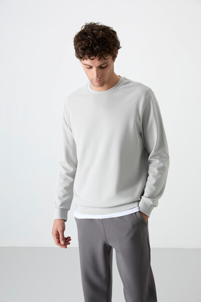 Tommylife Wholesale Crew Neck Comfort Fit Basic Men's Sweatshirt 88053 Stone - 3