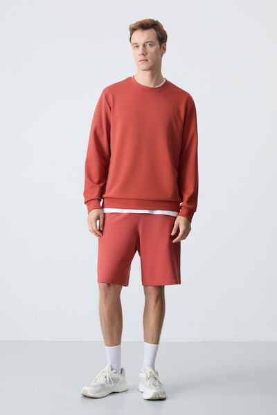 Tommylife Wholesale Crew Neck Comfort Fit Basic Men's Sweatshirt 88053 Terracotta - 2