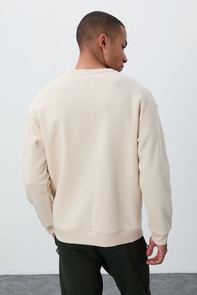 Tommylife Wholesale Crew Neck Comfort Fit Basic Men's Sweatshirt 88418 Beige - Thumbnail