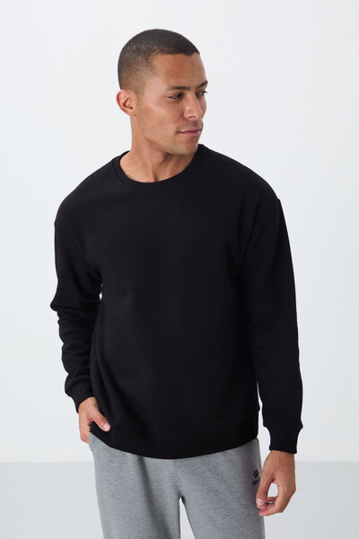 Tommylife Wholesale Crew Neck Comfort Fit Basic Men's Sweatshirt 88418 Black - Thumbnail