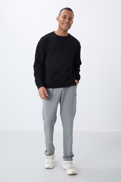 Tommylife Wholesale Crew Neck Comfort Fit Basic Men's Sweatshirt 88418 Black - Thumbnail