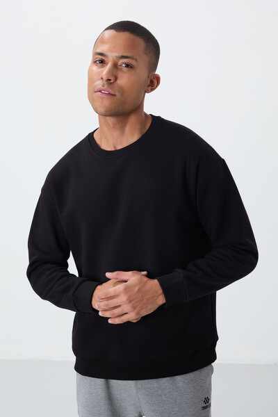 Tommylife Wholesale Crew Neck Comfort Fit Basic Men's Sweatshirt 88418 Black - Thumbnail