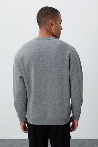 Tommylife Wholesale Crew Neck Comfort Fit Basic Men's Sweatshirt 88418 Gray Melange - Thumbnail