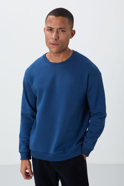 Tommylife Wholesale Crew Neck Comfort Fit Basic Men's Sweatshirt 88418 Parliament - Thumbnail