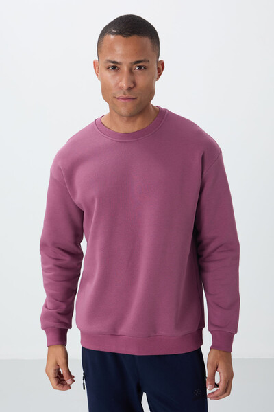 Tommylife Wholesale Crew Neck Comfort Fit Basic Men's Sweatshirt 88418 Soft Cherry - Thumbnail