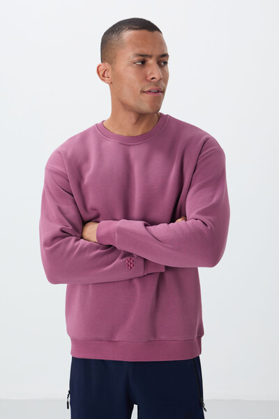 Tommylife Wholesale Crew Neck Comfort Fit Basic Men's Sweatshirt 88418 Soft Cherry - Thumbnail