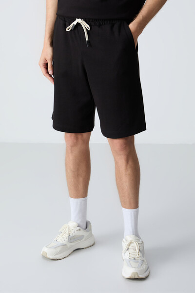 Tommylife Wholesale Crew Neck Oversize Basic Men's Shorts Set 85257 Black - Thumbnail