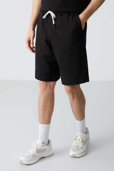 Tommylife Wholesale Crew Neck Oversize Basic Men's Shorts Set 85257 Black - Thumbnail