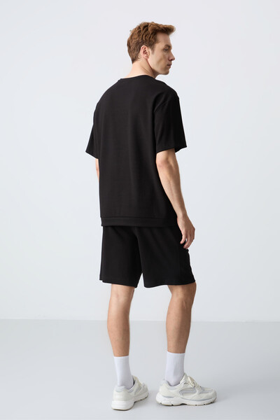 Tommylife Wholesale Crew Neck Oversize Basic Men's Shorts Set 85257 Black - Thumbnail