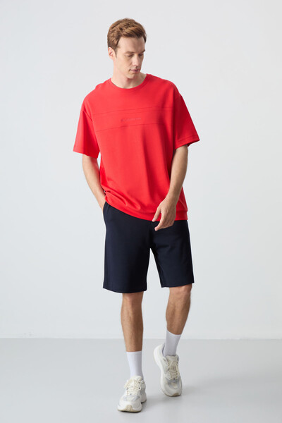 Tommylife Wholesale Crew Neck Oversize Basic Men's Shorts Set 85257 Fiesta - Navy Blue - Thumbnail