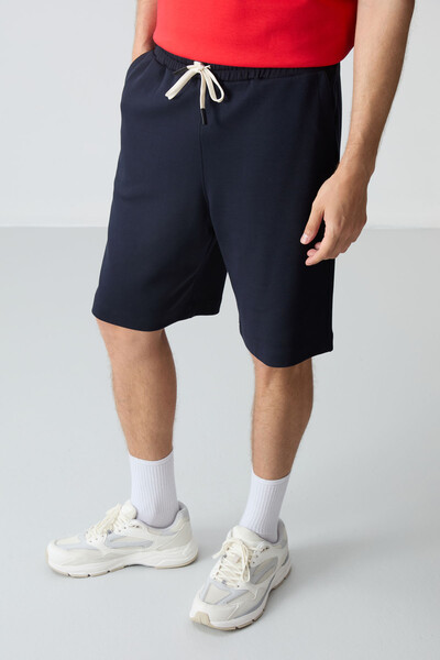 Tommylife Wholesale Crew Neck Oversize Basic Men's Shorts Set 85257 Fiesta - Navy Blue - Thumbnail