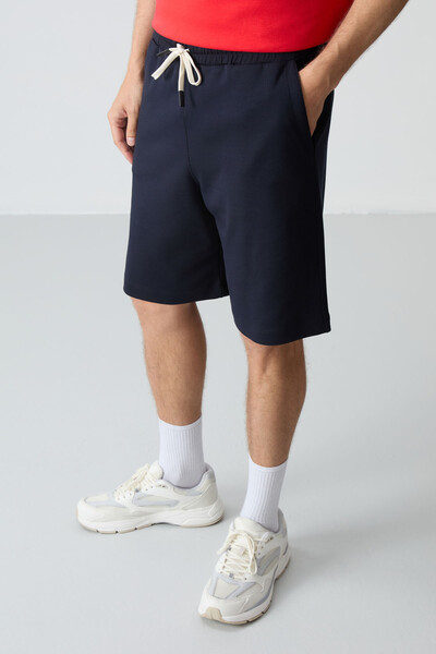 Tommylife Wholesale Crew Neck Oversize Basic Men's Shorts Set 85257 Fiesta - Navy Blue - Thumbnail