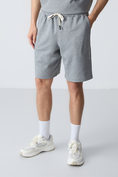 Tommylife Wholesale Crew Neck Oversize Basic Men's Shorts Set 85257 Gray Melange - Thumbnail