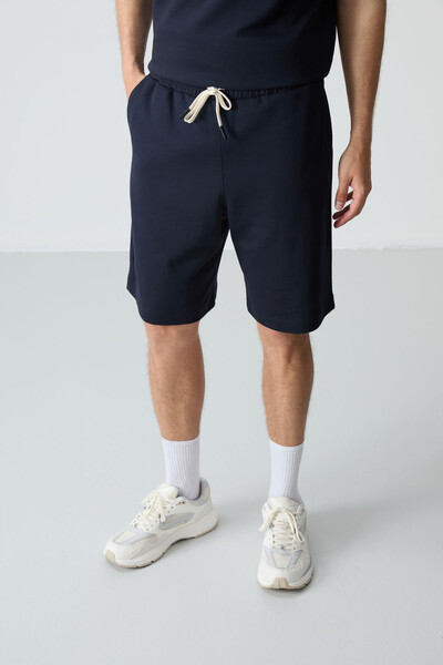 Tommylife Wholesale Crew Neck Oversize Basic Men's Shorts Set 85257 Navy Blue - Thumbnail