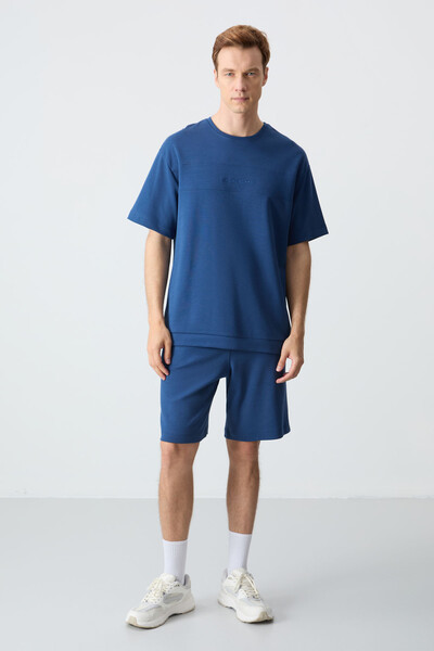 Tommylife Wholesale Crew Neck Oversize Basic Men's Shorts Set 85257 Parliament - Thumbnail