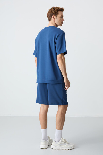 Tommylife Wholesale Crew Neck Oversize Basic Men's Shorts Set 85257 Parliament - Thumbnail