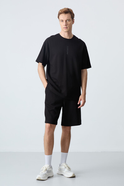 Tommylife Wholesale Crew Neck Oversize Basic Men's Shorts Set 85258 Black - Thumbnail