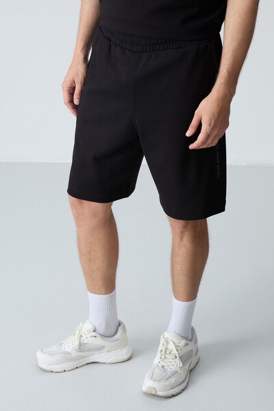 Tommylife Wholesale Crew Neck Oversize Basic Men's Shorts Set 85258 Black - Thumbnail