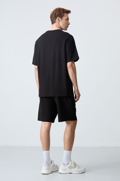 Tommylife Wholesale Crew Neck Oversize Basic Men's Shorts Set 85258 Black - Thumbnail