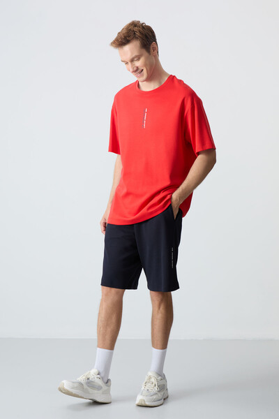 Tommylife Wholesale Crew Neck Oversize Basic Men's Shorts Set 85258 Fiesta - Navy Blue - Thumbnail