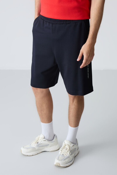 Tommylife Wholesale Crew Neck Oversize Basic Men's Shorts Set 85258 Fiesta - Navy Blue - Thumbnail