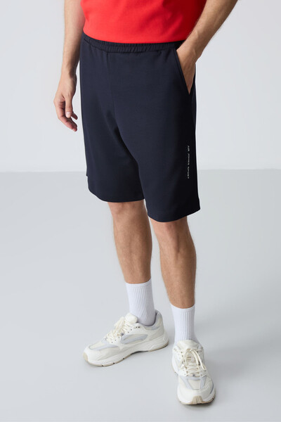 Tommylife Wholesale Crew Neck Oversize Basic Men's Shorts Set 85258 Fiesta - Navy Blue - Thumbnail